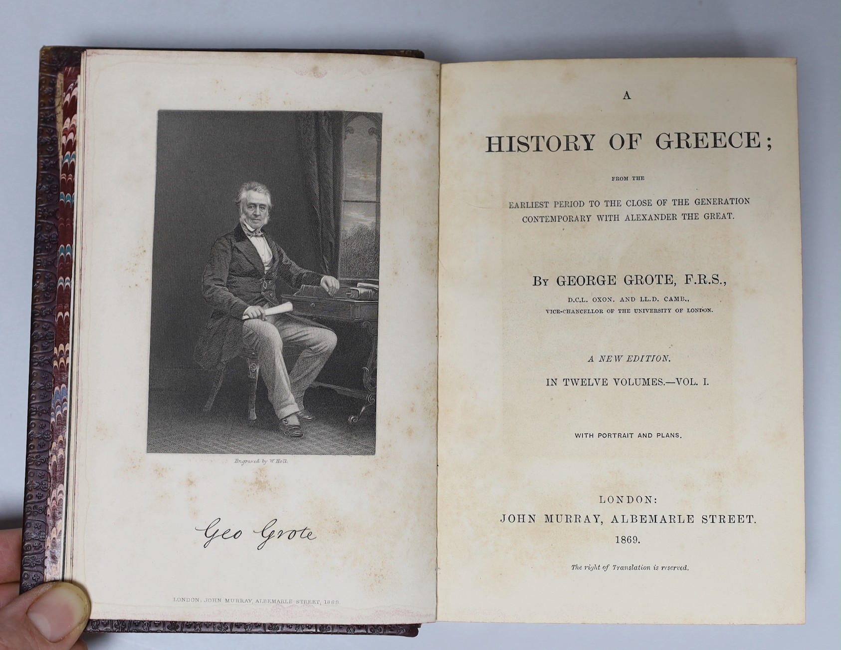 Grote, George - The History of Greece, 12 vols, 8vo, red calf gilt, spine sunned, The Law Society prize, John Murray, London, 1869